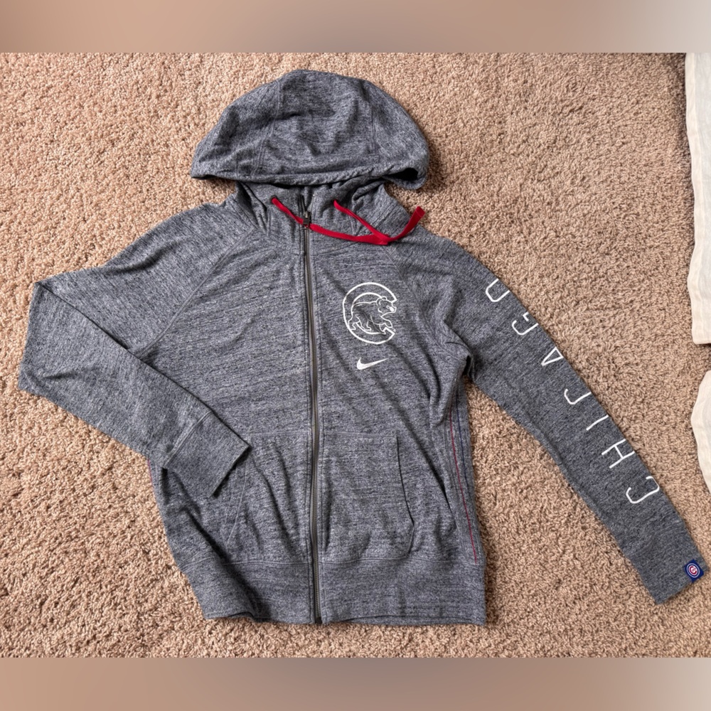 Gray Women’s Chicago Cubs Hoodie with Red Accents by Nike